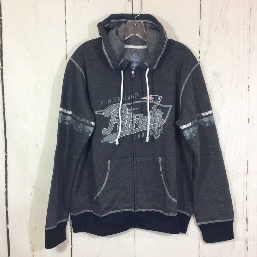 New England‎ Patriots NFL Football Majestic Women's Hoodie Size Medium Plus Gray